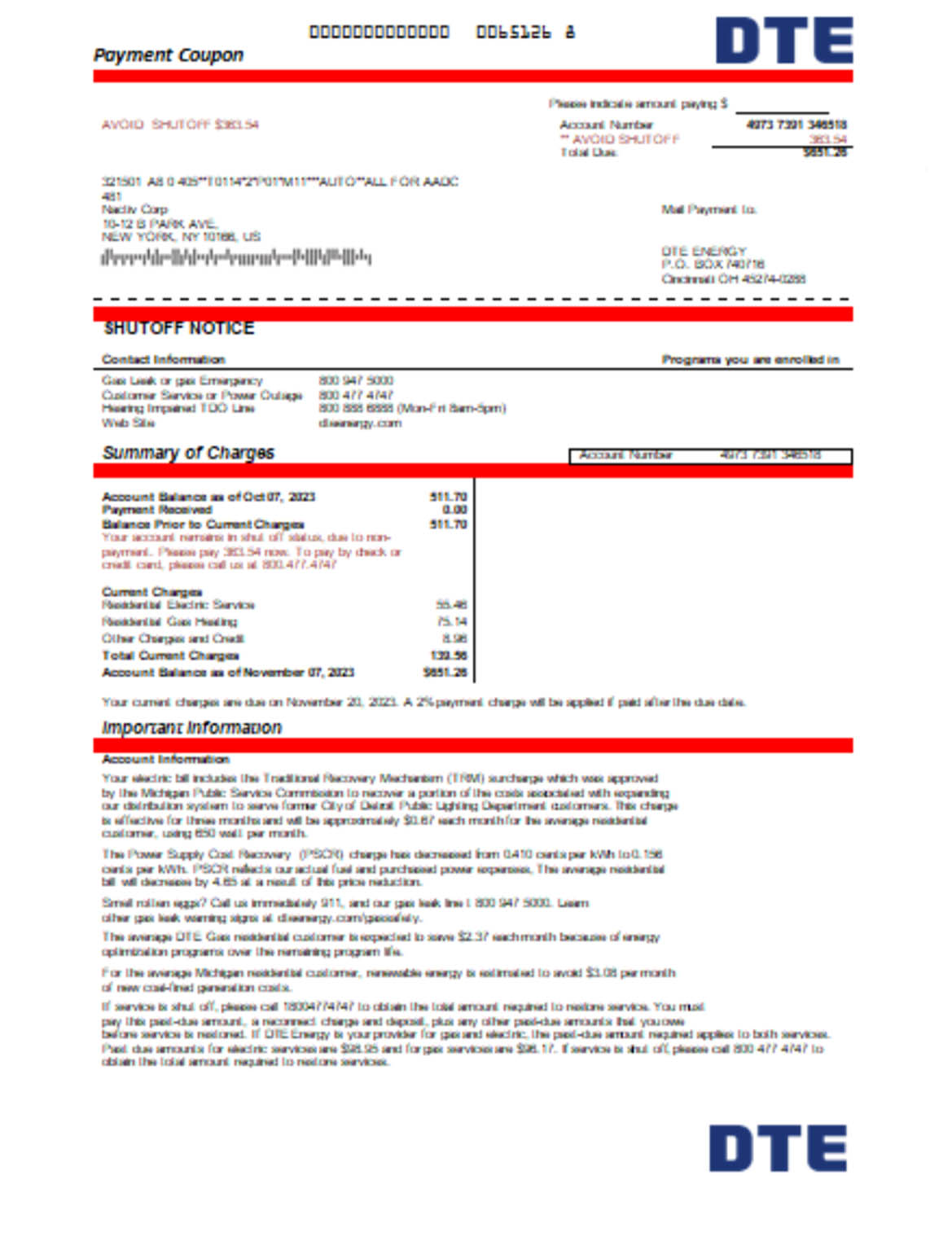 SMichigan DTE Energy business utility bill - Butility.net