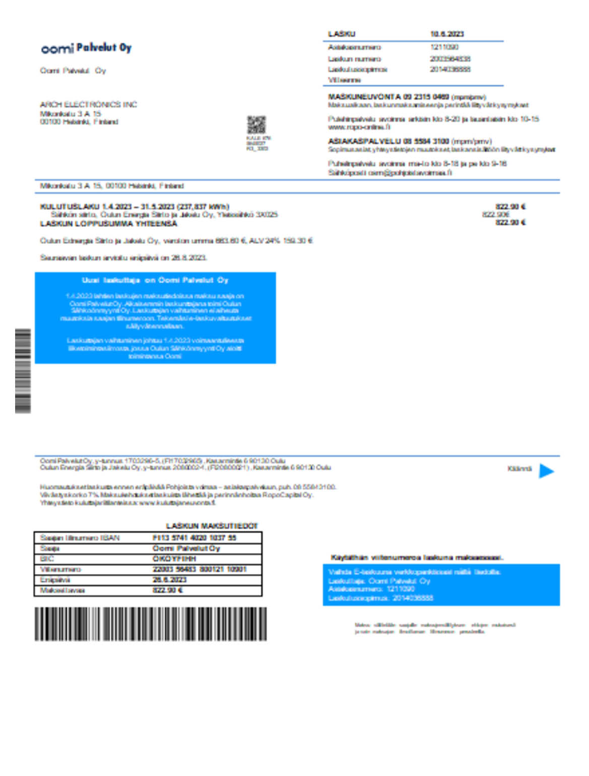 Oomi Palvelut Oy electricity business utility bill - Butility.net