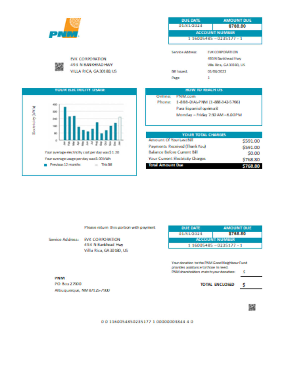 New Mexico PNM easy fillable business utility bill